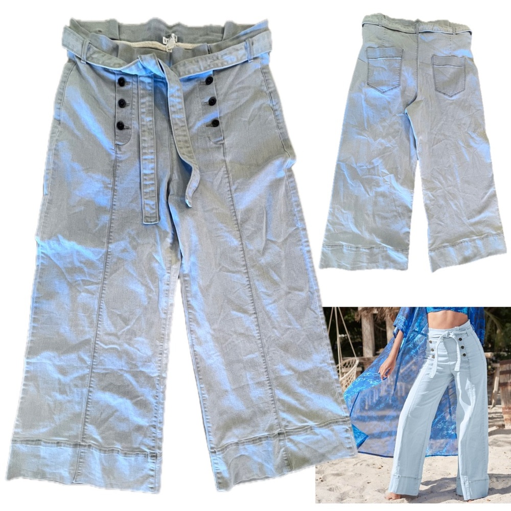 VENUS Sailor Flare Leg Stretch High Waist Belt Pull on Light Blue Jean Sz 22Plus